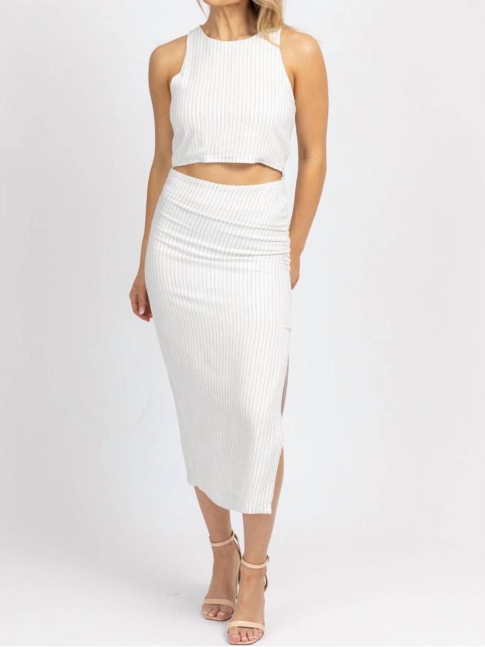 Miou Muse Cream Linen Pinstripe Midi Skirt Women’s US Suze 8